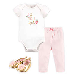 Little Treasure Size 12-18M 3-Piece BeYOUtiful Bodysuit, Pant and Shoe Set in Pink/White