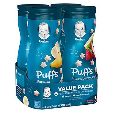 Gerber&reg; Graduates 4-Count Puffs Cereal Snack in Banana and Strawberry Apple. View a larger version of this product image.