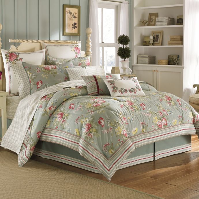 Laura Ashley Eloise Comforter Set In Aqua Bed Bath Beyond