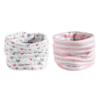 Bazzle Baby BandoBib 2-Pack Wave/Heart Infinity Scarf Drool Bib in White/Pink