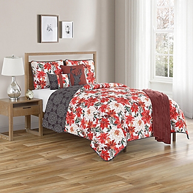 Primera Flor 6-Piece Reversible Queen Quilt Set in Red. View a larger version of this product image.