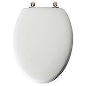 Mayfair Elongated Molded Wood Toilet Seat with Brushed-Nickel Hinge in White