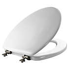 Alternate image 1 for Mayfair Elongated Molded Wood Toilet Seat with Brushed-Nickel Hinge in White