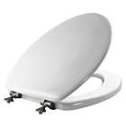 Alternate image 2 for Mayfair Elongated Molded Wood Toilet Seat with Brushed-Nickel Hinge in White