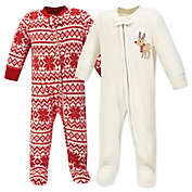Hudson Baby&reg; Size 0-3M 2-Pack Reindeer Fleece Sleep and Play Footies in Cream