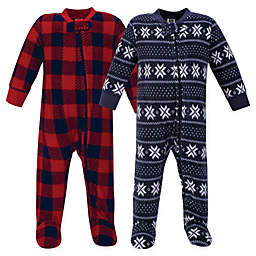 Hudson Baby® 2-Pack Sweater Plaid Fleece Sleep and Play Footies in Blue