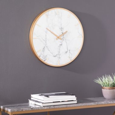 Southern Enterprises Lenzienne Faux Marble 19.75-Inch Wall Clock in White. View a larger version of this product image.