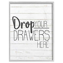 Drop Your Drawers Bathroom Laundry 11-Inch x 14-Inch Framed Wall Art in Black/White