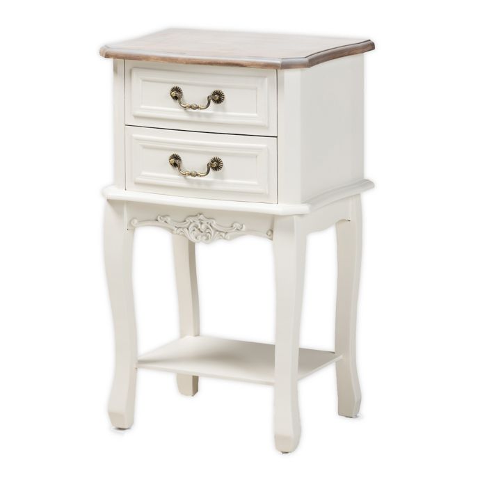 Baxton Studio Jerelyn TwoTone 2Drawer Nightstand in White/Oak Bed Bath & Beyond