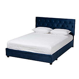 Baxton Studio Alexis Velvet Upholstered King 2-Drawer Storage Bed in Navy Blue