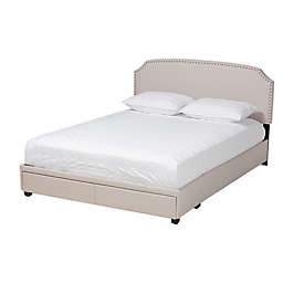 Baxton Studio® Shura Queen Upholstered Platform Bed with Storage in Beige/Black