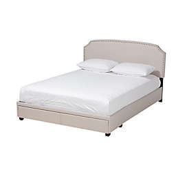 Baxton Studio® Shura King Upholstered Platform Bed with Storage in Beige/Black