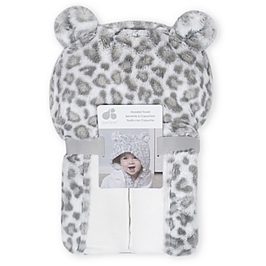 Gerber&reg; Just Born&reg; Leopard Hooded Towel in Grey. View a larger version of this product image.