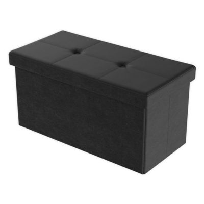 Lavish Home Faux Leather Foldable Storage Bench in Black