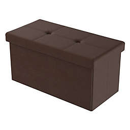 Lavish Home Faux Leather Foldable Storage Bench