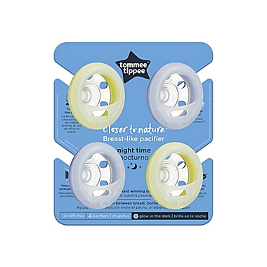 Tommee Tippee&reg; Size 0-6M 4-Pack Breast-Like Night Pacifier in Blue. View a larger version of this product image.