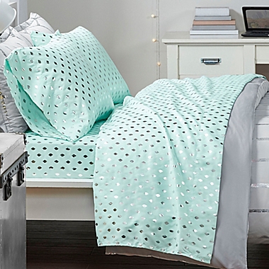 Intelligent Design Metallic Dot Printed Sheet Set Queen Aqua/Silver. View a larger version of this product image.