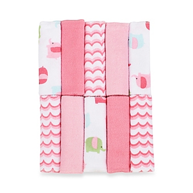 Just Bath by Just Born&trade; Love to Bathe 10-Pack Elephant Washcloth in Pink/White. View a larger version of this product image.