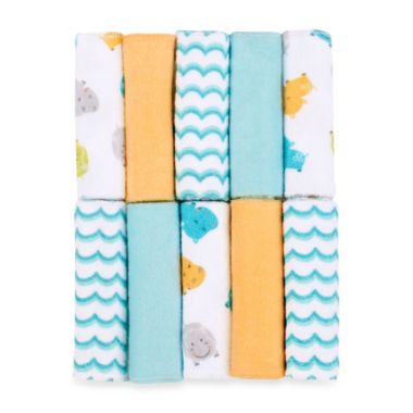 Just Bath by Just Born&trade; Love to Bathe 10-Pack Hippo Washcloth in Aqua/Orange. View a larger version of this product image.