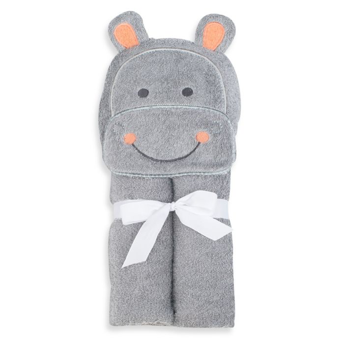 Just Bath by Just Born™ Love to Bathe Hippo Hooded Towel in Grey Bed