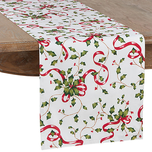 Alternate image 1 for Saro Lifestyle Holly with Ribbon Table Runner in White