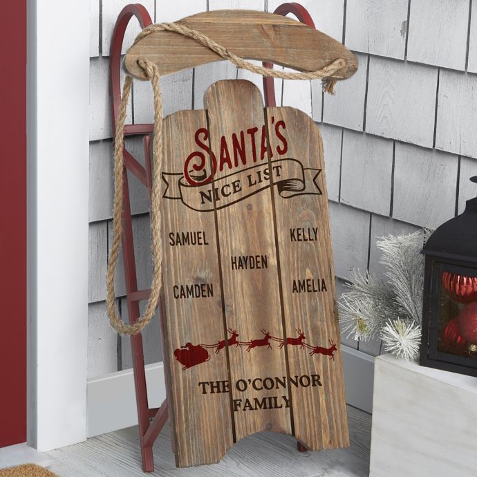 Santa S Nice List Wooden Sled Decoration In Brown Bed Bath And