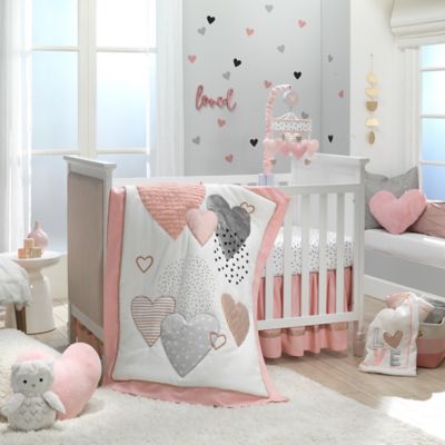 pink and gray crib bedding set