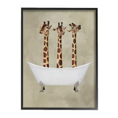 Three Giraffes In a Bathtub Framed Wall Art