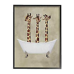 Three Giraffes In a Bathtub 11-Inch x 14-Inch Framed Wall Art in Black