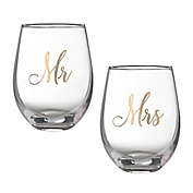Lillian Rose&trade; &quot;Mr. &amp; Mrs.&quot; Stemless Wine Glasses (Set of 2)