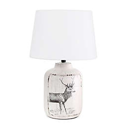 Simple Designs Rustic Deer Ceramic Farmhouse Table Lamp in White