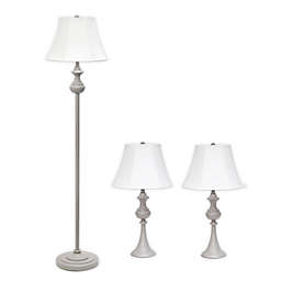 Elegant Designs 3-Piece Table & Floor Lamp Set in Grey with Fabric Shades