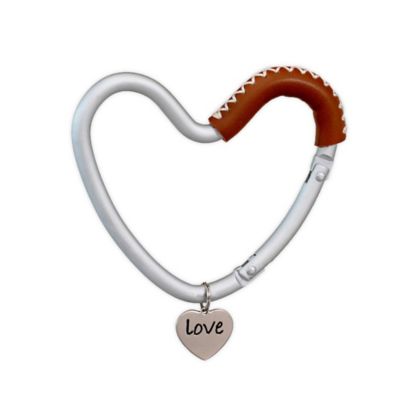 Buggygear&trade; Heart-Shaped Stroller Hook in Silver/Brown Leather