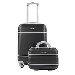 American Sport Plus Varsity 2-Piece Carry On Luggage Set in Black/Grey
