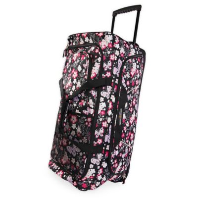 pink duffle bag with wheels