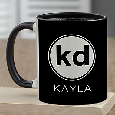 Modern Initials Personalized 11 oz. Coffee Mug in Black. View a larger version of this product image.