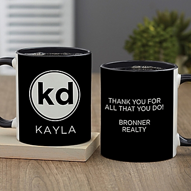 Modern Initials Personalized 11 oz. Coffee Mug in Black. View a larger version of this product image.