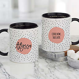 Modern Polka Dot Personalized 11 oz. Coffee Mug in Black