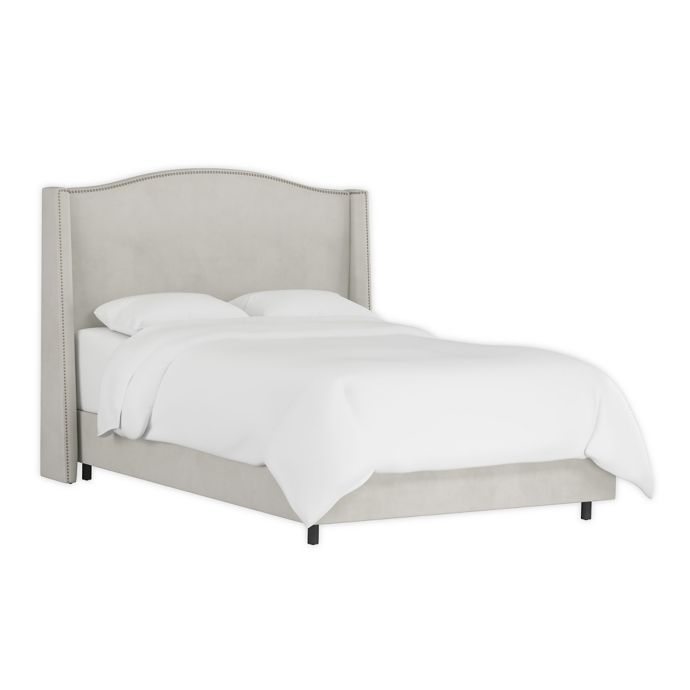 Skyline Furniture Wingback King Velvet Upholstered Bed in Light Grey | Bed Bath & Beyond