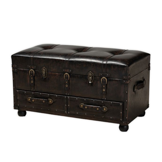 Baxton Studio Taylor 2Drawer Trunk Ottoman in Dark Brown Bed Bath
