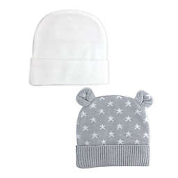 NYGB™ Newborn 2-Pack Stars and Solid Knit Hats in Cloud