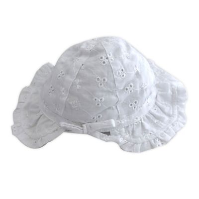 white eyelet baby bonnet