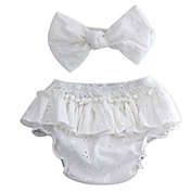 Toby Fairy&trade; 2-Piece Eyelet Bow Headband and Diaper Cover Set in White