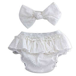 Toby Fairy™ 2-Piece Eyelet Bow Headband and Diaper Cover Set in White
