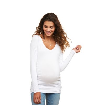 Motherhood Maternity&reg; Large Long Sleeve Side Ruched Maternity T-Shirt in White