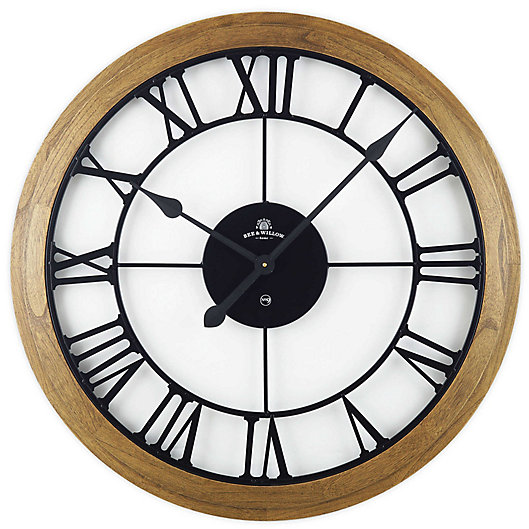 Alternate image 1 for Bee & Willow™ Rustic Wood & Roman Grill 32-Inch Wall Clock in Brown/Black