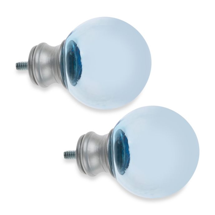 Cambria My Room Ball Finial In Blue Glass And Brushed Nickel Set