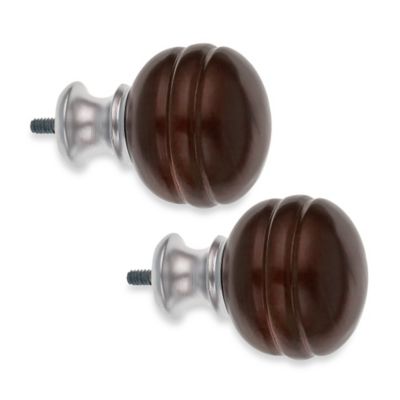 Set of 2 Cambria Classic Wood Fluted Finial Medium Brown 