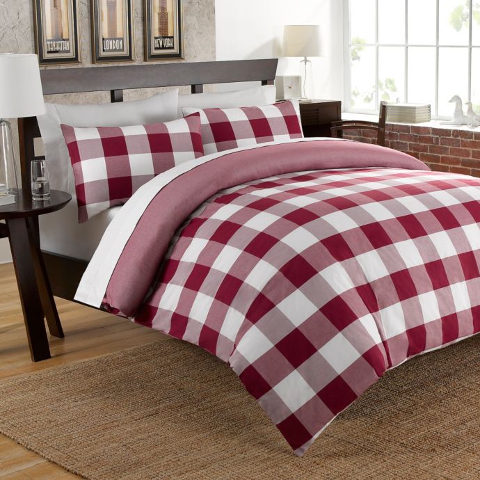 Cotton Chambray Reversible Duvet Cover Set In Red Bed Bath Beyond