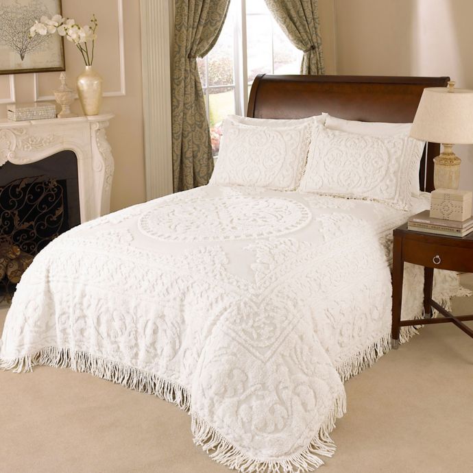 Buy Medallion Chenille Full Bedspread in White from Bed ...